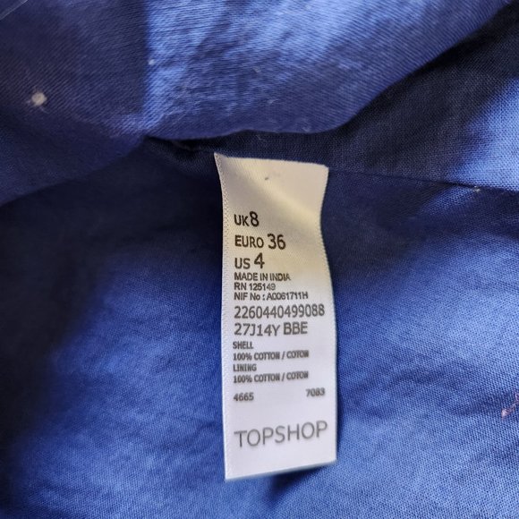 Topshop Blue Cotton Pleated A-Line Mini Skirt with Bow Tie Back - Size 4 - Picture 6 of 9